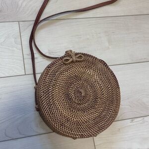 Mango Brown Woven Round Crossbody Bag